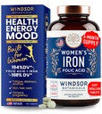 Supplementi di ferro e acido folico per le donne - 35 mg di vitamina di ferro, acido folico 400mcg - Anemia, periodo, supplemento di sostegno alla gravidanza, pillole di solfato di ferro - 180 compresse non costipanti vegani