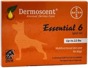 Bayer Dermoscent 6 Spot sulla cura della pelle per cani piccoli fino a 22 lb Fish Oil Integratori nutrizionali