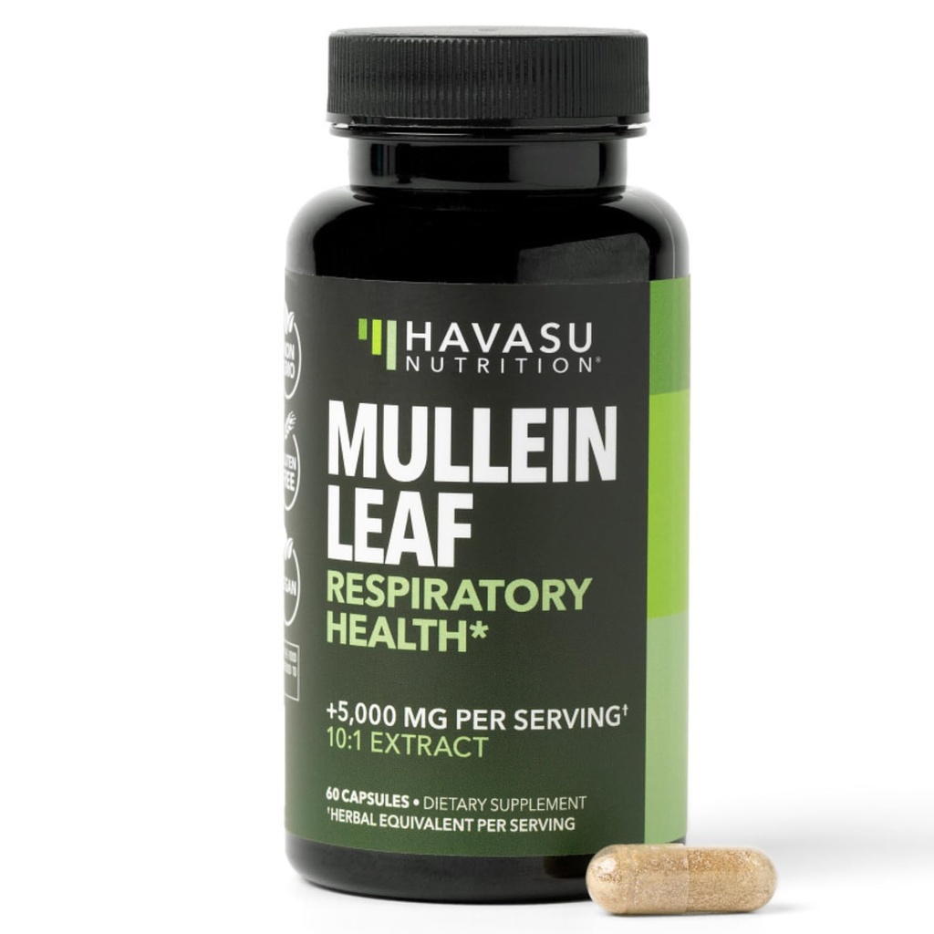 Mullein Leaf Capsules per la salute respiratoria - 5000mg Extract 10:1 per il supporto polmonare e la funzione immunitaria - 60 Count - Vegan, Non OGM Capsule - Integratore di erbe per il benessere quotidiano - 2 Mesi di alimentazione