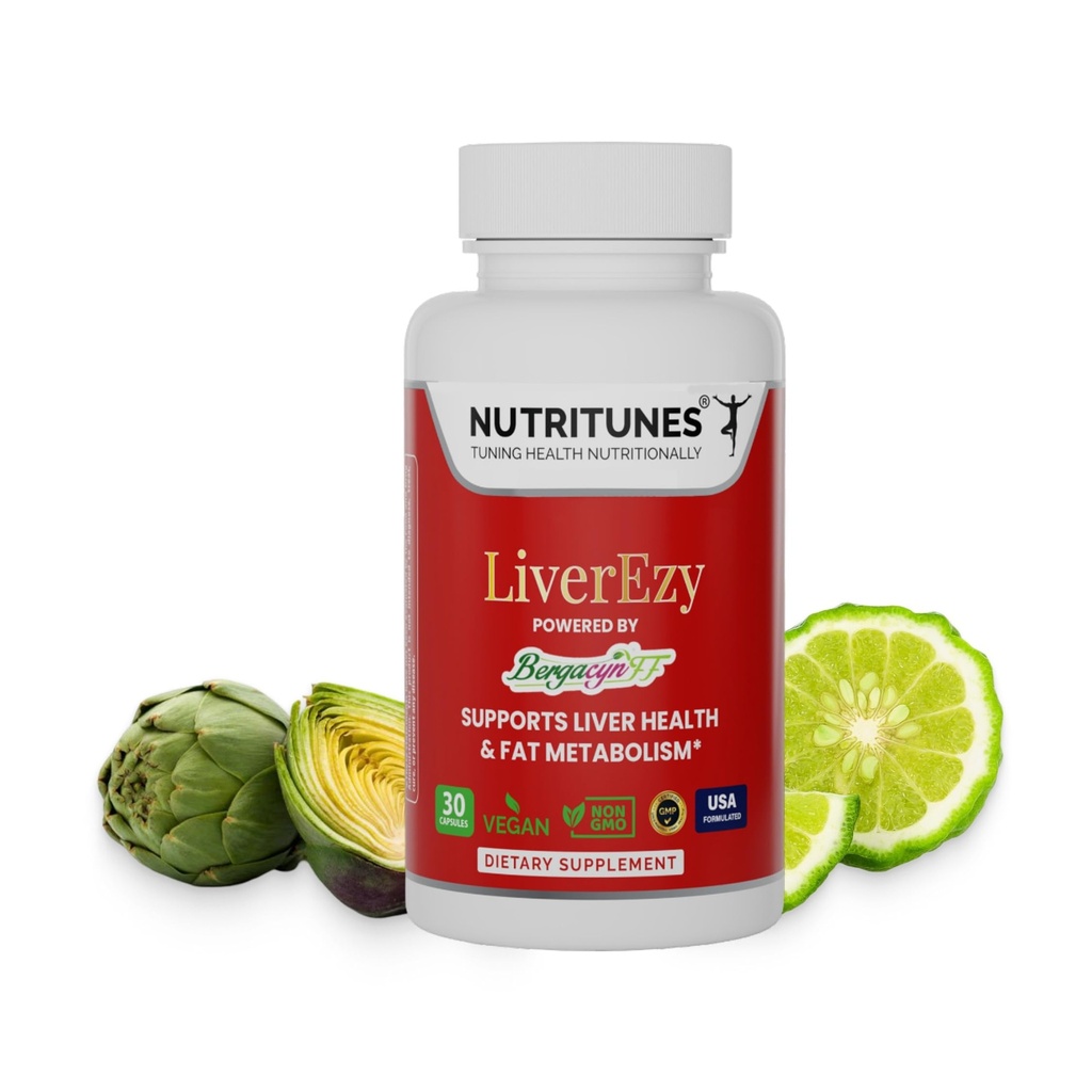 Integratore di supporto per fegato – Supporta Detox, Cleansing & Lipid Metabolism – con Bergacyn FF (Bergamot & Artichoke) – 30 capsule vegane LiverEzy