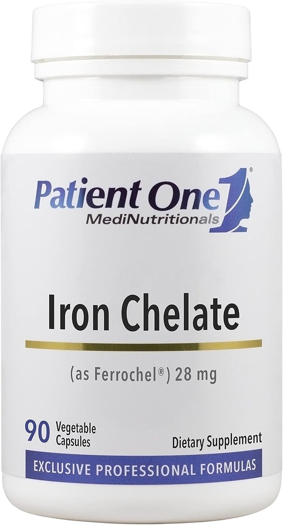 Un paziente Iron Chelate 28mg | Supplemento per sostenere la formazione e la funzione delle cellule del sangue rosso* | Bisglycinate del marchio Ferrochel | 90 capsule