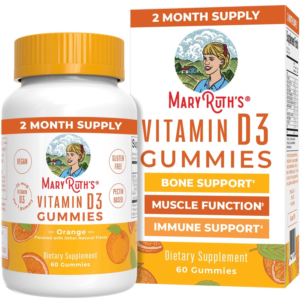 MaryRuth Organics Vitamin D3 Gummies | 2 mesi di alimentazione | Adults & Kids Vitamin D Gummy | Integratore di supporto immunitario | VIT D3 1000IU per la funzione Bone Health&Muscle | Vegan | Non-GMO | Gluten Free | 60