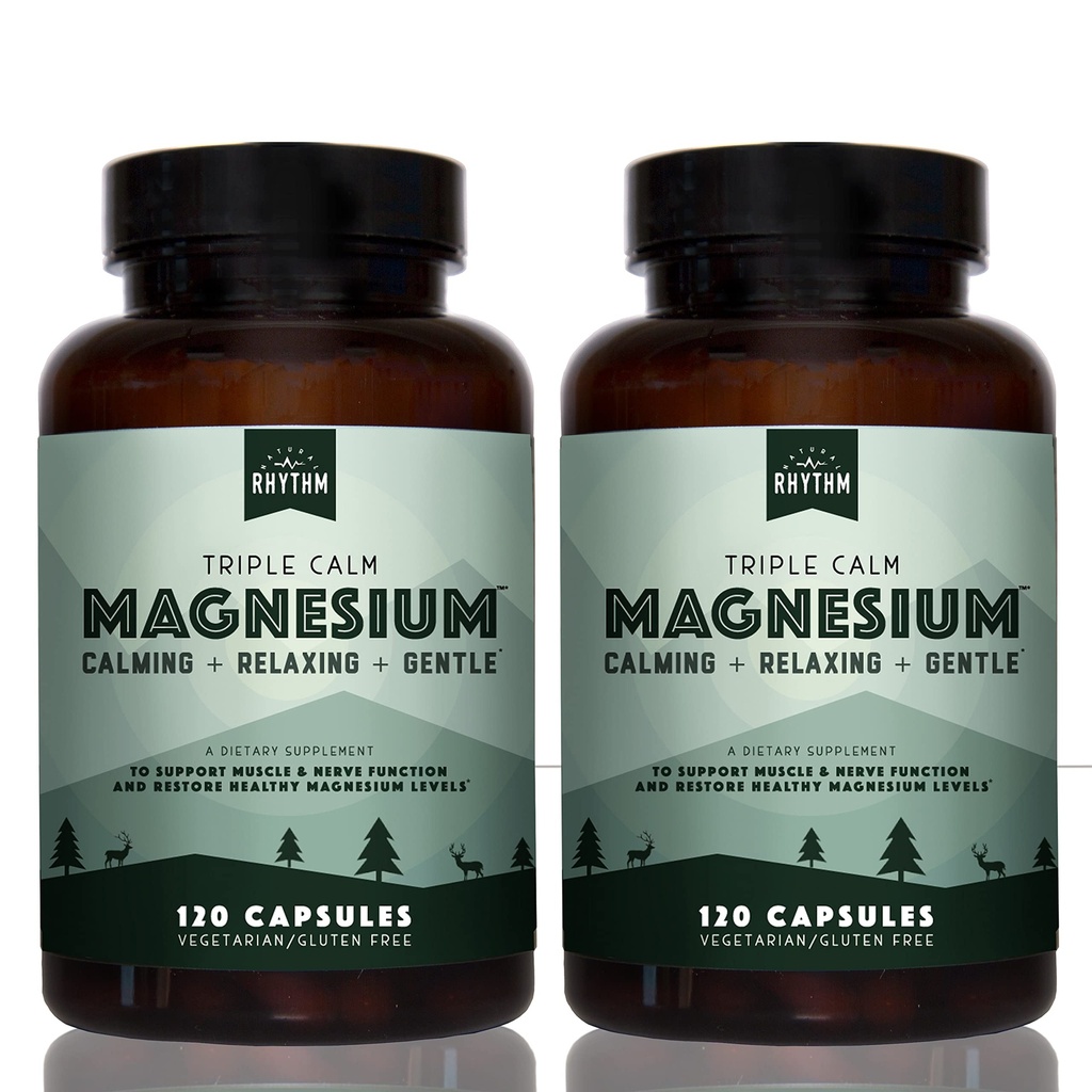 Natural Rhythm Triple Calm Magnesium 150 mg - 2 Pack – Magnesio Supplemento con Magnesio Glycinate, Malate e Taurate. Miscela calmante per promuovere riposo e relax - 120 Conte Bottiglie