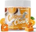 Bovine Colostrum Chews Supplemento con probiotici per Gut Salute, Bloating, Supporto immunitario, Pelle, Crescita dei capelli e Bellezza - Aroma arancione (60 Serve)
