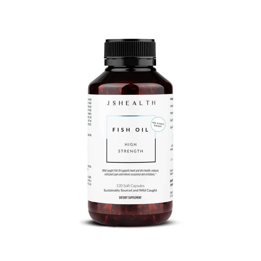 JSHealth Integratori di olio di pesce ad alta resistenza - Omega 3 Fish Oil - fatto con pesce selvatico - Omega 3 supplemento, 120 capsule