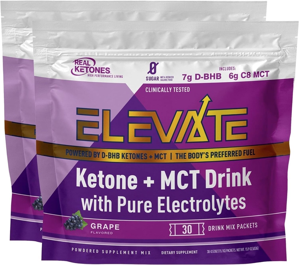 Chetoni reali Exogenous Keto D BHB + MCT + Elettroliti, Caffeina Free Drink Mix Powder, Tart di Uva per Rapid Ketosis (56 Serve)