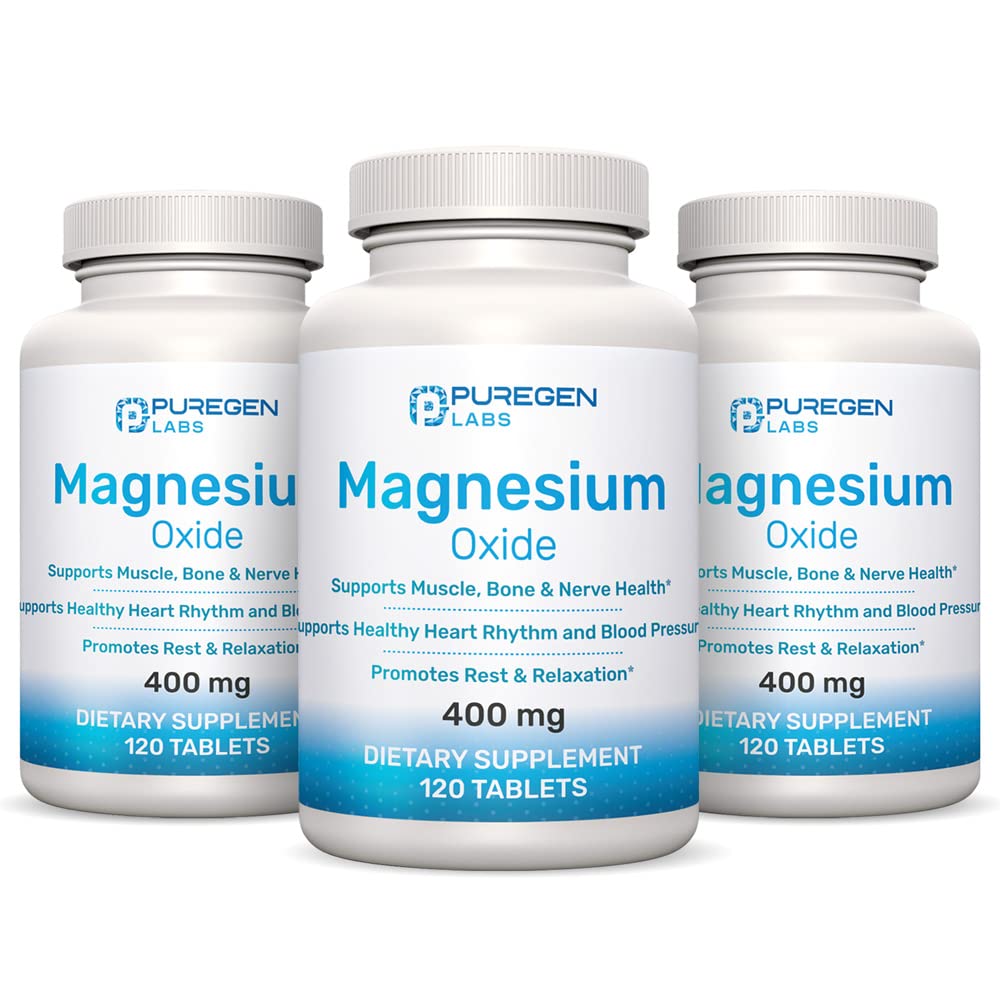 Magnesio 400mg [High Potency] Supplemento – Ossido di Magnesio per il supporto immunitario, Recupero muscolare, Gambe, Rilassamento - 3 Pack | Total 360 Count
