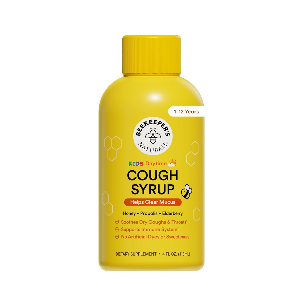 Propolis Honey Cough Syrup Daytime per bambini Immune Support with Elderberry, Vitamina C, Vitamina D & Raw Honey - Throat Soothing - Gluten Free & Clean Ingredients, 4 once.