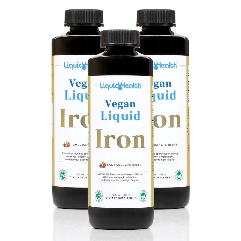 LIQUIDHEALTH Vegan Liquid Iron Supplement con SunActive & Ferrochel Fe - Natural Energy, Immune System & Metabolic Support, Aumentare Clarity Mentale, Prenatal/Postnatal - USA Made, Non-GMO (3 Pack)