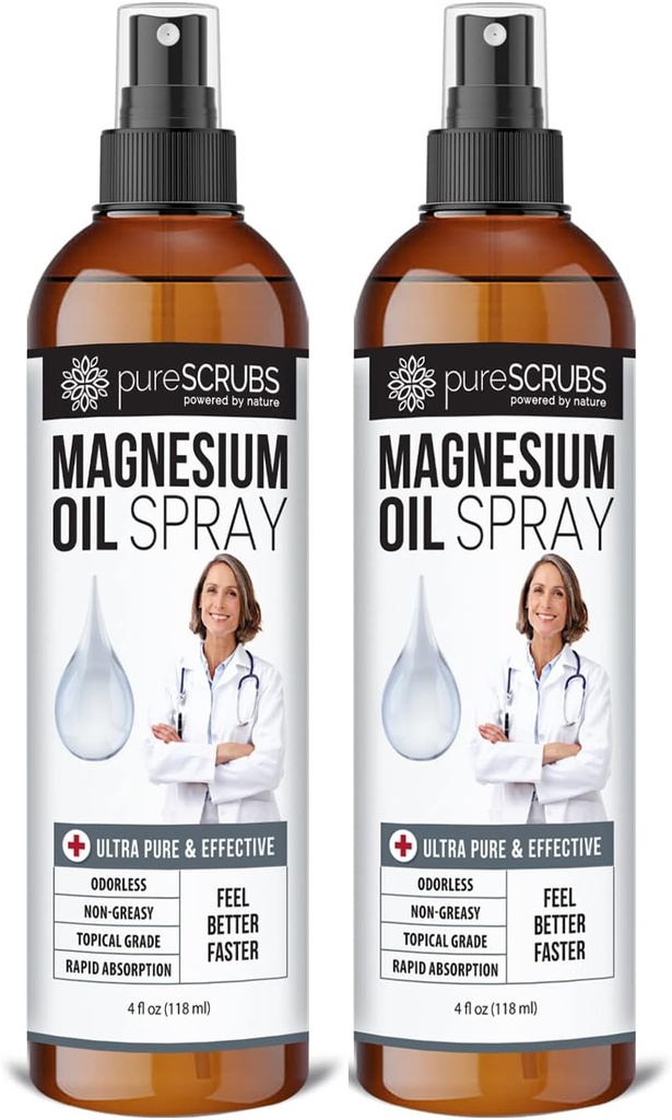 Pure Topical Magnesium Oil Spray, Ultra Fast Absorption per una migliore salute, Pure Zechstein Brine - (2 Bottiglie Value Pack)