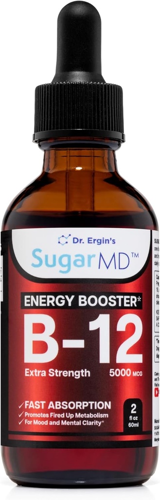 Gocce liquide di vitamina B12 5000 mcg – 2 fl oz (60ml) Gocce di energia per le donne e gli uomini – Liquido senza OGM e senza glutine B12 gocce con la formula di assorbimento massimo