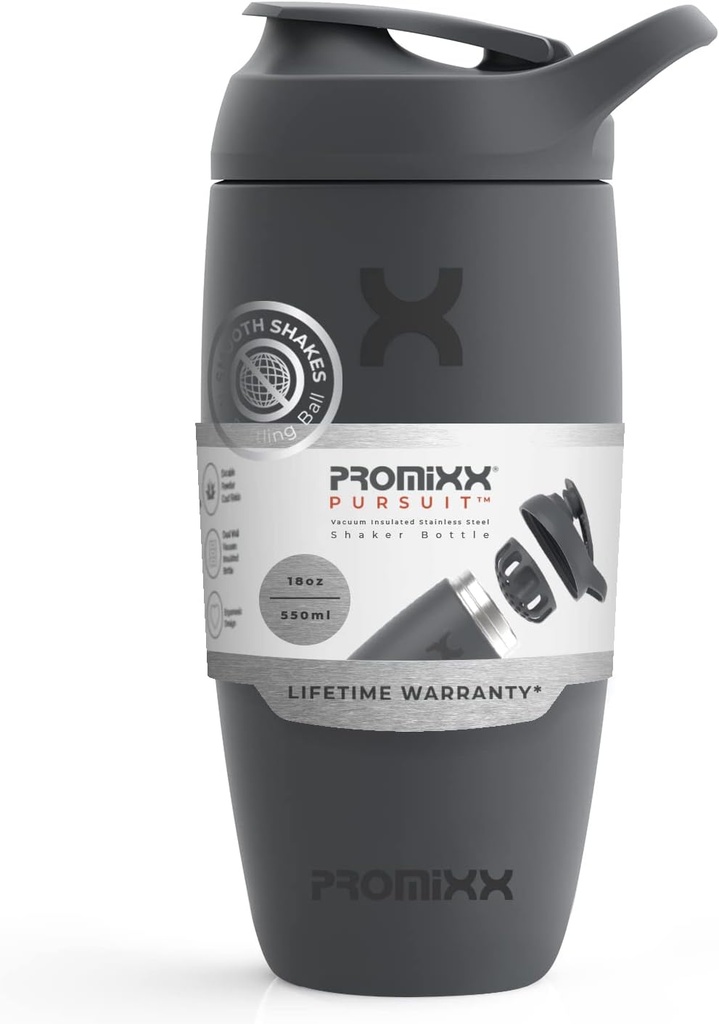 Promix Pursuit Shaker Bottiglia isolata in acciaio inossidabile bottiglia e shaker Cup, 18oz, grigio grafite