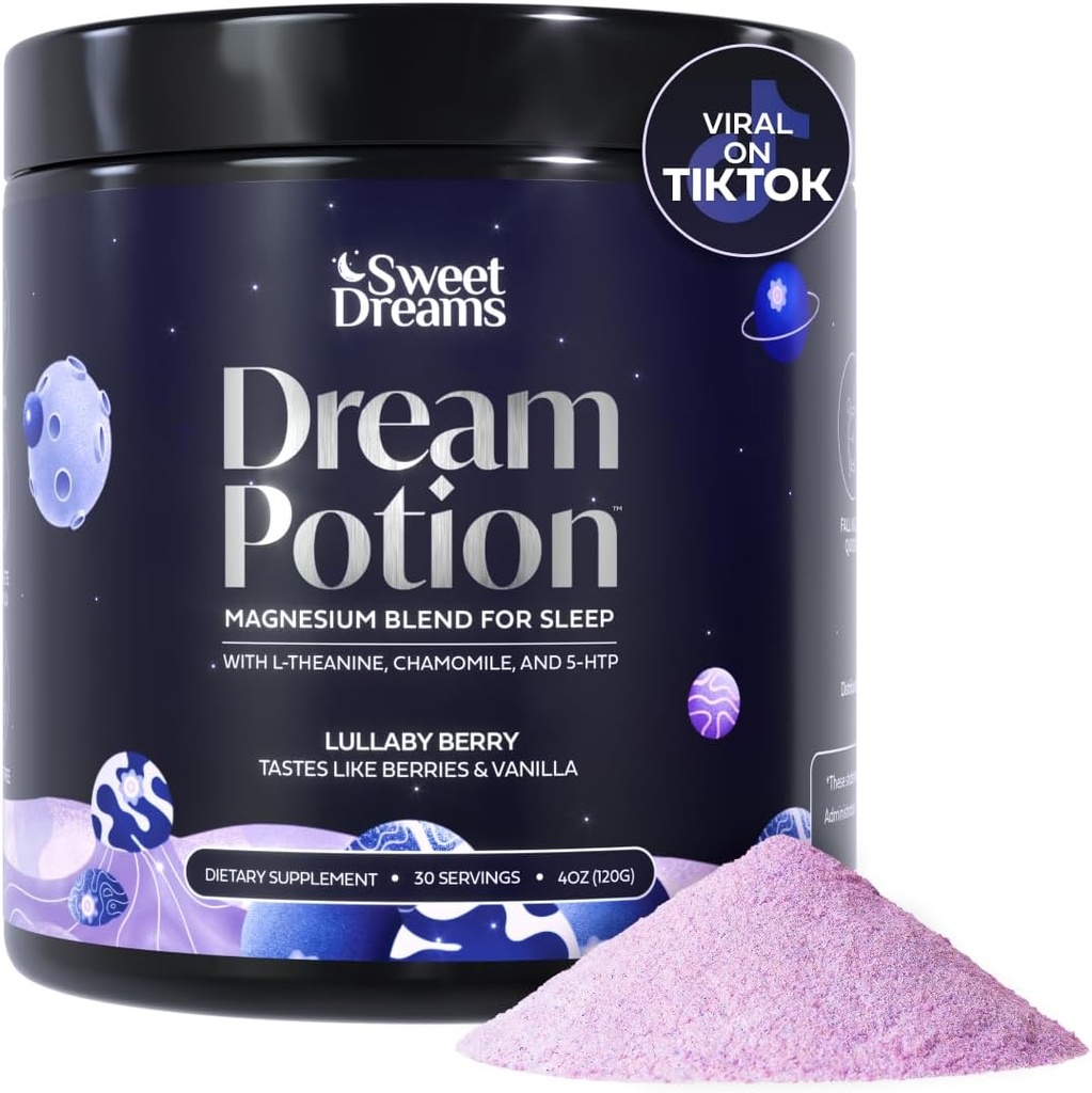 SweetDreams Dream Potion Sleep Support Blend with Magnesium Glycinate, Glycine, L-Theanine & Chamomile - Sugar Free Blueberry Flavor (30 Serve)