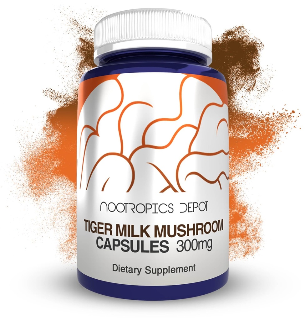 Nootropics Depot Tiger Milk Mushroom Capsule | 300mg | 60 Count | Lignosus rhinocerus Sclerotium | Cognizione, Histamine, & Respiratory Support