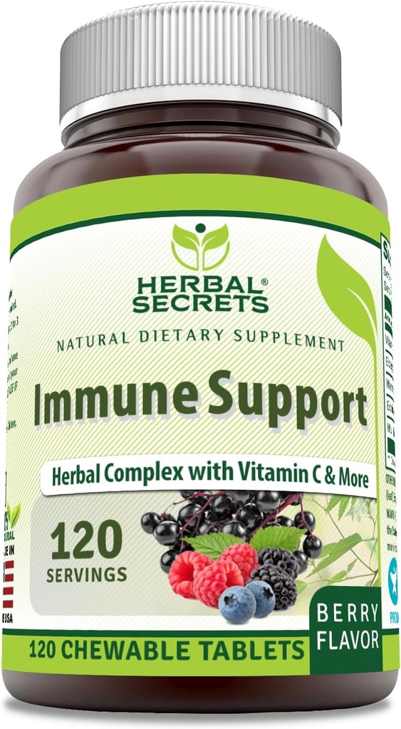 Herbal Secrets Supporto Immune con Vitamina C & Elderberry | Tavole a base di erbe aromatiche | 120 Count | Non-GMO | Glute-Free Made in USA