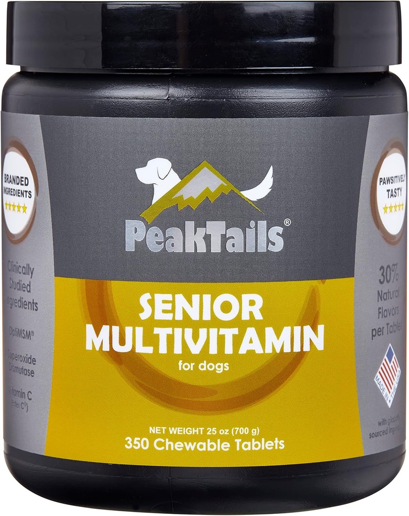 Multivitamina senior per cani – 350 compresse masticabili con MSM, Dismutasi Superossido