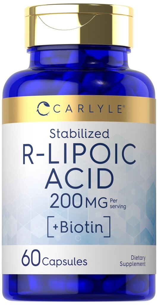 Carlyle R-Lipoic Acid 200mg | 60 capsule | RLA stabilizzato con Biotin | Non OGM, Gluten Free