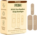 Bandages in tessuto Eco-Friendly Bamboo di FEBU | Bandages in tessuto flessibile libero PFAS | Bandage anallergico naturale per raschi, tagli e primo soccorso | Bandage gratuito Latex | 75 Count Strip