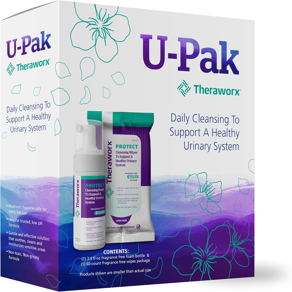 Theraworx Proteggere U-Pak 60-Ct Wipes & Hygiene Foam 3.4 oz per la salute urinaria (Pack of 1)
