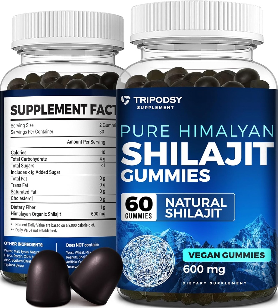 Pure Himalayan Organic Shilajit Gummies - Potente Shilajit Resina Supplemento per Uomini e Donne - 100% Naturale con 90+ Minerali Trace - Boost Energy, Vitality, and Immune Support - 60 Gummies