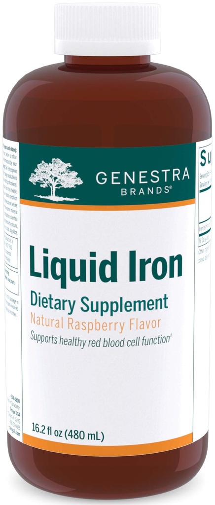 Genestra Brands Liquid Iron | Colloidal Mineral Supplemento | Natural Raspberry Flavor | 16.2 fl. oz.