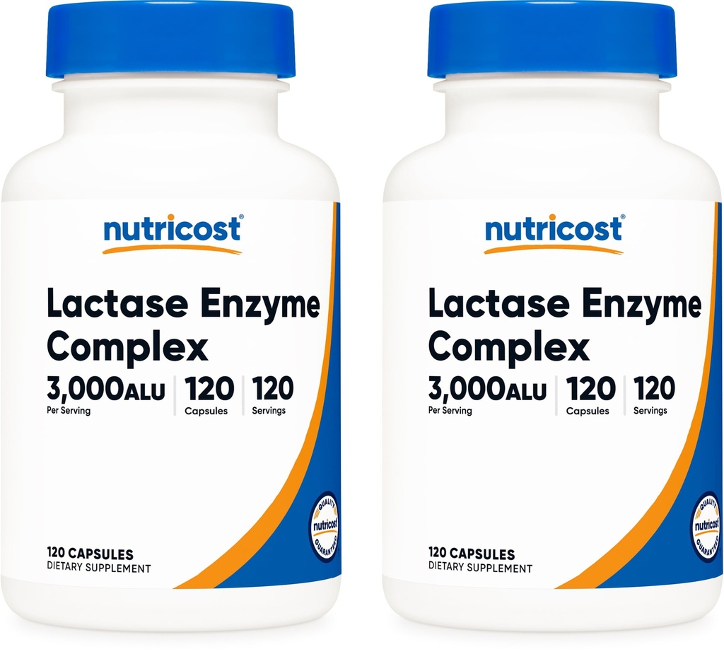 Nutricost Lactase Enzyme Complex 3.000 FCC ALU, 120 capsule vegetali - Non OGM, senza glutine, 120 porzioni (2 bottiglie)