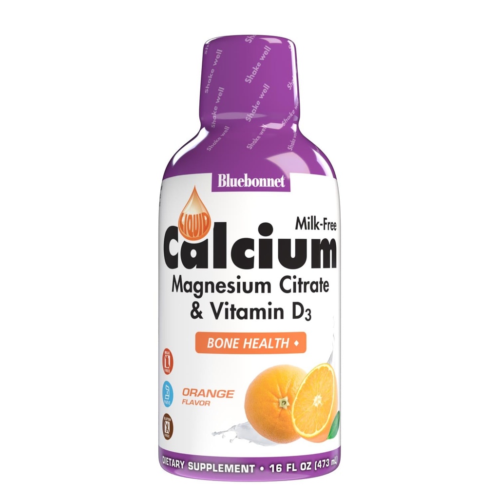 Citrato di Magnesio di Citrato di Calcio Liquido di Nutrizione di Bluebonnet, Vitamina D3, Salute di Bone, Senza Glutine, Senza Soia, Senza latte, Kosher, 16 Fl Oz, 32 Serve, Aroma di Arancione, 16 Fl Oz (Pack of 1)