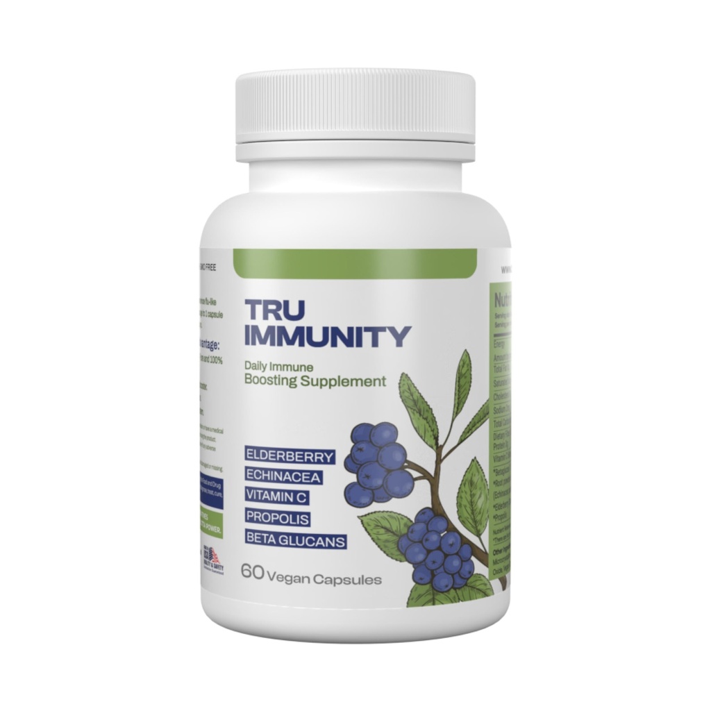 Tru Immunity Boost, Integratore di Supporto Immune, Vitamine di Booster Immune per Adulti con Elderberry, Echinacea, Vitamina C, Propolis e Beta Glucans, 60 Capsule Vegan