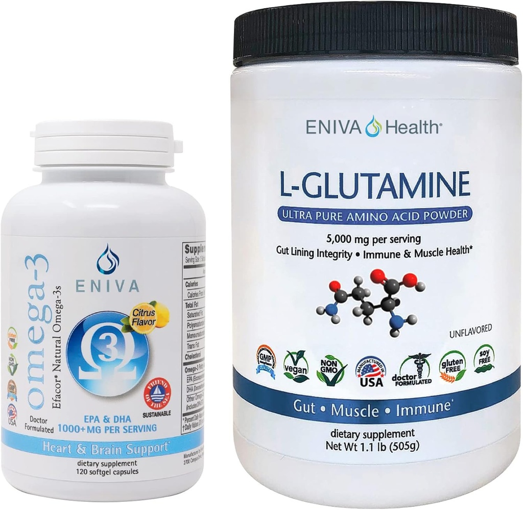 Eniva L-Glutamina Polvere, 1.1-Pound e Omega-3 Fish Oil (60 caps)