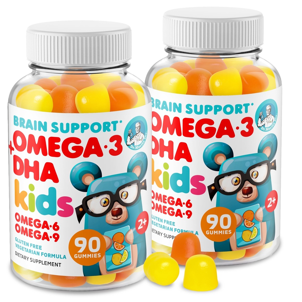 DR. MORITZ Omega 3 Kids Gummies (180 Count), Vegan Omega3 Gummies per i bambini senza olio di pesce, vitamine per il cervello e la salute del cuore, senza glutine Omega 3 6 9