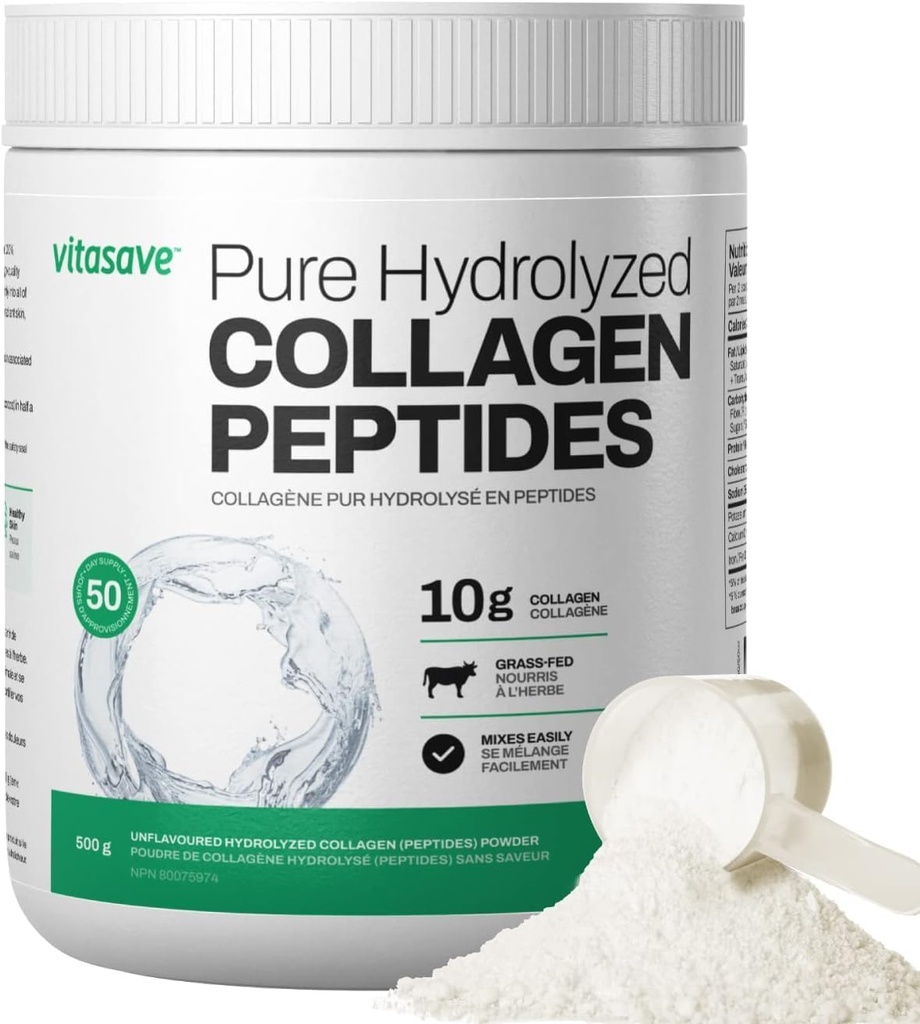 Vitasave Collagen Peptides Polvere – 10g Collagene idrolizzato per porzione – Non aromatizzato, Grass-Fed, Keto Friendly – Pelle, Capelli, Unghie & Joint Support – 500g