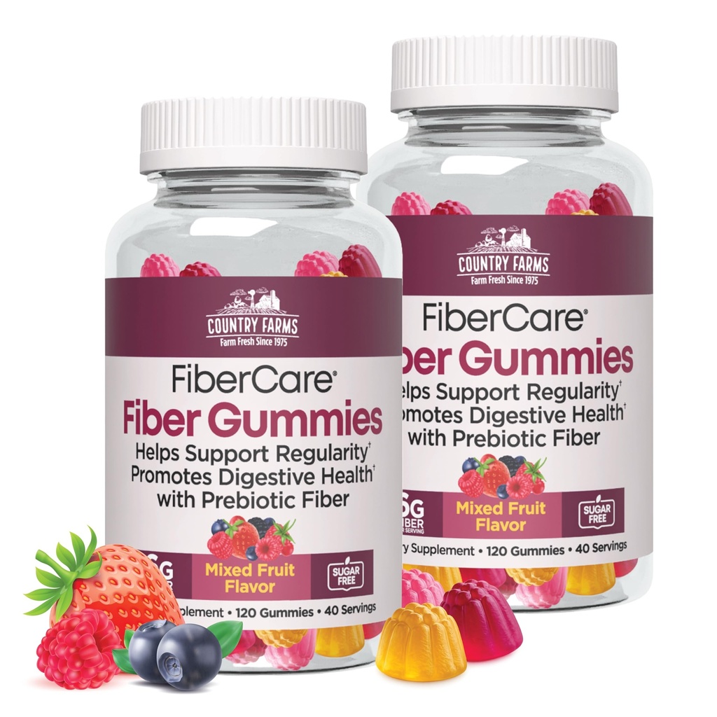 Country Farms Fiber Care Prebiotic Gummies, 6g di Fiber Per Serving, FOS da Beets, Salute Digestiva, Supporta Regolarità, Frutta Mista