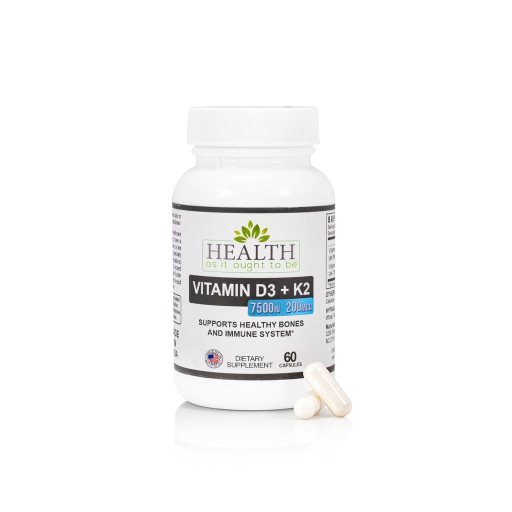 Salute come esso deve essere vitamina D3+K2 supplemento | Supporta le ossa sane e la salute immunitaria | 60 capsule
