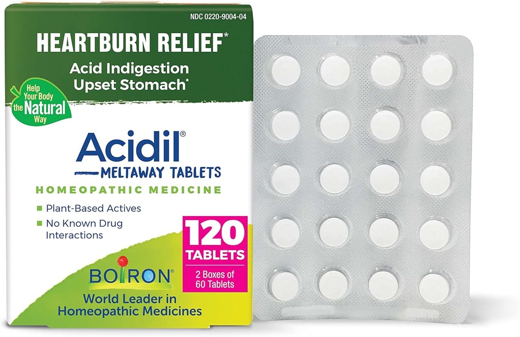 Compresse di Acidil di Boiron per il sollievo del riflusso acido, bruciore di stomaco, indigestione, e l'aumento di Stomach - 120 Conte (2 Confezione di 60)