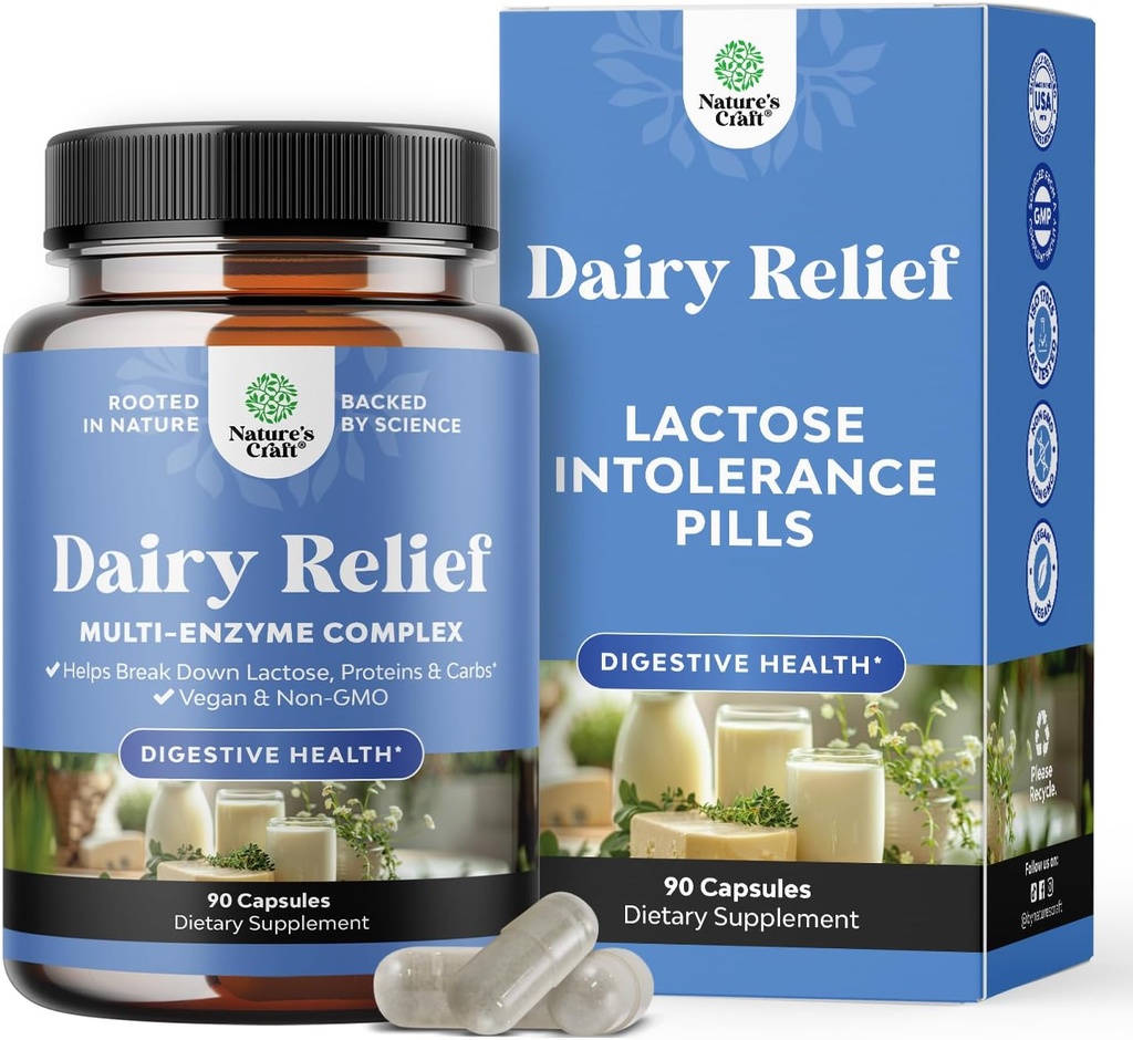 Pillole di intolleranza al lattosio 90 giorni di alimentazione - Enzimi digestivi della lattiera - Pillole per la digestione, Bloating, Gas e Carb Protein - Supplemento di digestione per l'intolleranza al lattosio