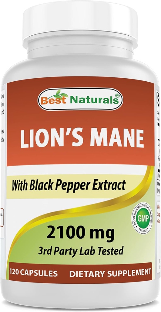 Migliore Naturals Lions Mane Mushroom Supplemento 2100mg - 120 Capsule - Supporta Clarity Mentale, Focus & Immune Salute - Aggiunto Pepe Nero per Assorbimento Massimo