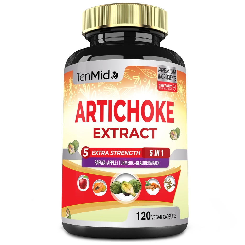 Estratto di supplemento di carciofo, 4 mesi di alimentazione con Papaya, pectina di mele, curcumina curcuma, vescica - Supporta la funzione di digestione - 120 capsule vegane