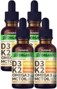 (4 Pack) Gocce di vitamina D3 K2 organiche con olio MCT Omega 3, 5000 IU, vitamina D massima resistenza liquida - nessun filler, liquido non OGM D3 per assorbimento più veloce e supporto immunitario (Vanilla, 4 Fl Oz)