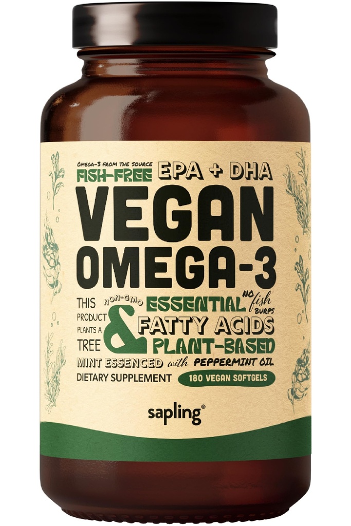 Vegan Omega 3 Supplemento - Gli acidi grassi vegetali DHA & EPA - Carrageenan Free, alternativa all'olio di pesce, supporta il cuore, il cervello, la salute comune - Sustainably Sourced Algae, Fish Oil Free - 180 Softgels