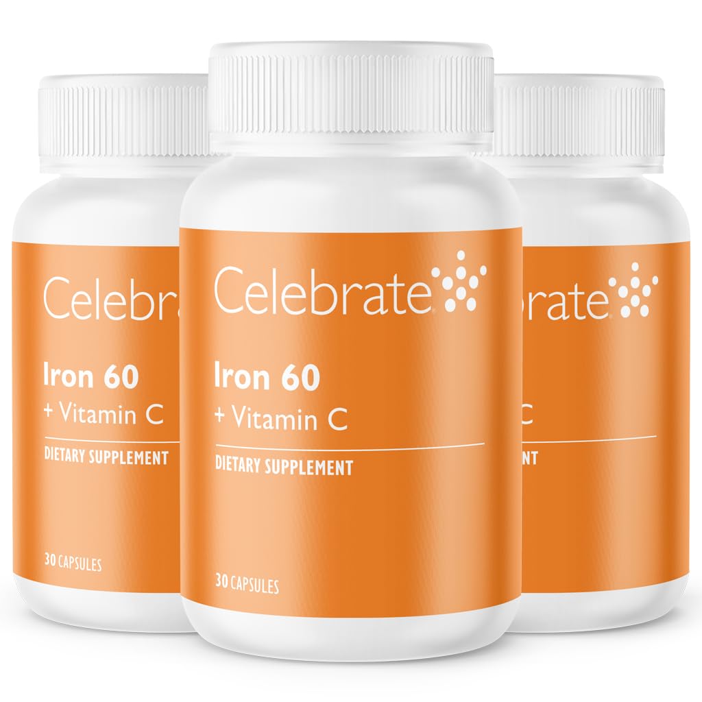 Celebrare Vitamine Ferro Supplemento con Vitamina C - Ferro da 60mg, Vitamina C 60mg, Vitamine Bariatrica per pazienti WLS, Manica Verticale & Gastric Bypass Chirurgia (90 capsule)