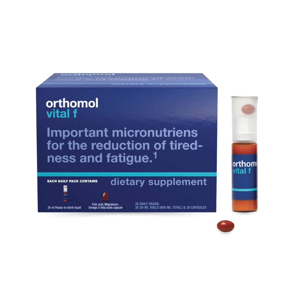 Ortomolo Vital F Vial per le donne, supplemento di vitamina 30-giorni – Energia quotidiana, riduzione della fatica e sostegno vitale con vitamine A, B, C, D, E, K, Omega-3 & Idine
