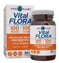 Vital Planet - Vital Flora Advanced Biome Probiotic 100 miliardi di CFU, 100 Strains Diverse, 10 Prebiotici Organici, Supporto Immune, Probiotici per la Salute Colon e Digestiva per Donne e Uomini 30 Capsule