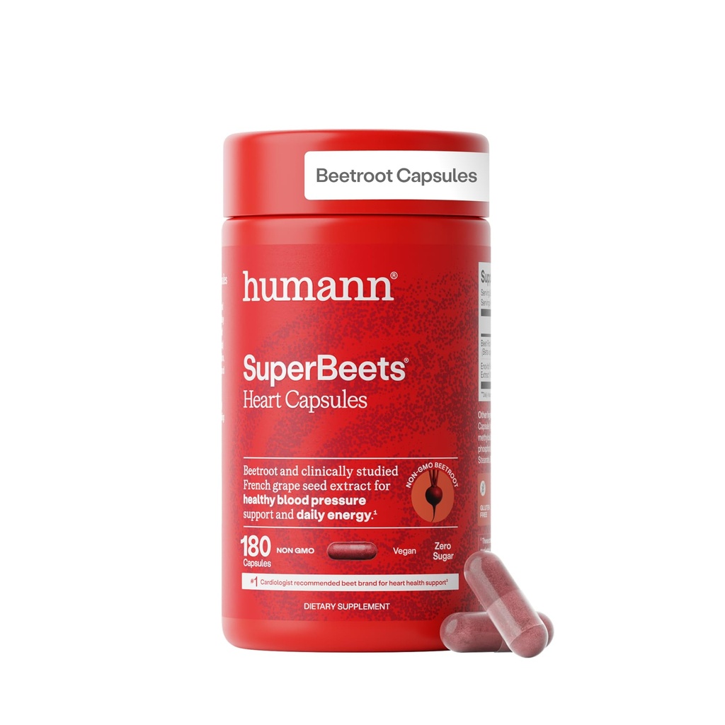 HumanN SuperBeets barbabietola capsule radice rilascio rapido 1000mg, aiuta a sostenere la produzione di ossido nitrico, pressione sanguigna, salute del cuore, contiene polvere di barbabietola non OGM, antiossidanti studiati 180 Conte