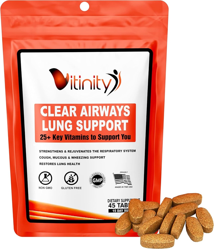 VITINITÀ Pulire il polmone supplemento di supporto immunitario respiratorio, 25+Key Ingredient Lung Health Detox per il respiro, asma, Tablet allergia stagionale (15 giorni)