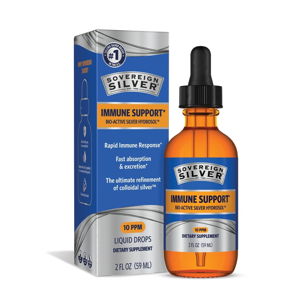 Sovrano Supporto Immune d'argento - Argento Colloidale, Bio-Active Silver Hydrosol, 10 ppm, Liquid Dropper, 2 Fl Oz, (59 mL)