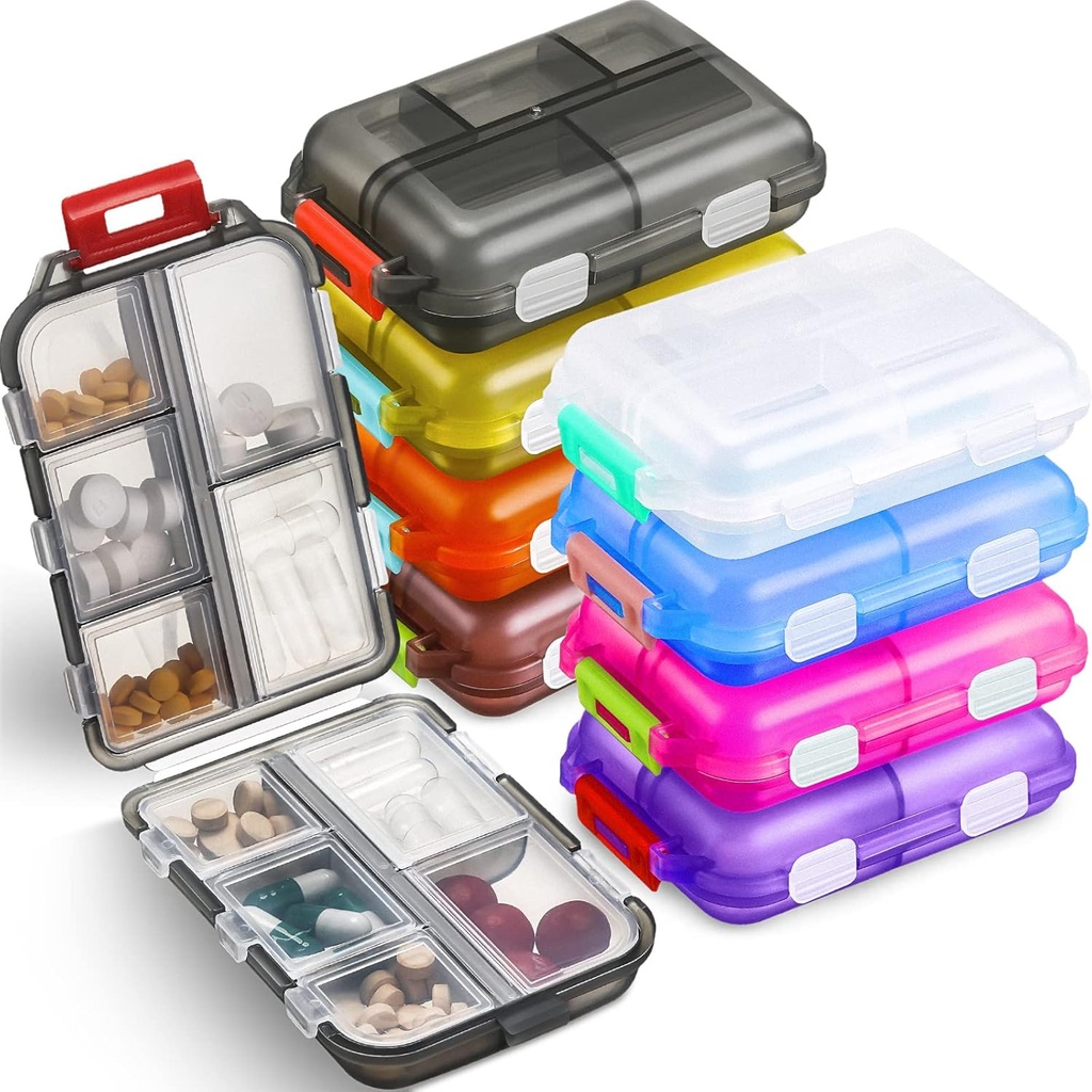 Meekoo 8 Pcs Travel Pill Organizer Pocket Portable Pill Case Daily Container Small Container Medicine Viaggiare con 10 scomparti per Purse Fish Oil Medicine(Multicolor)