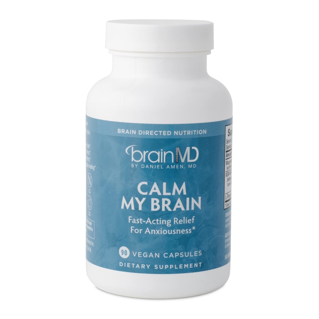 Dr Amen BrainMD Calm My Brain - 90 Vegan Capsules - Fast-Acting Formula con Magnesio, Ashwagandha & L-Theanine - 30 Serve