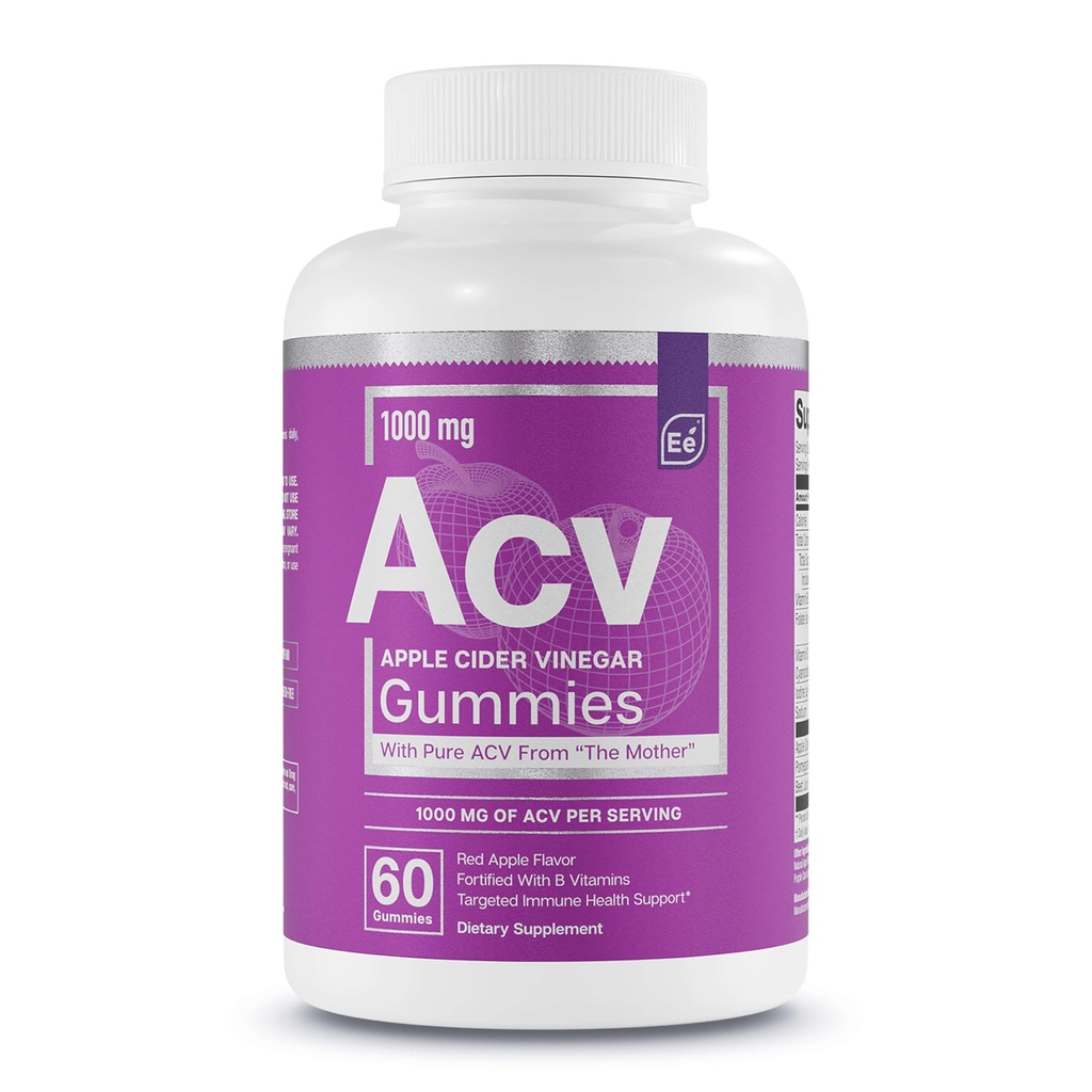 Elementi essenziali Gummie di Aceto di Mele del sidro della madre - Naturally-Sourced, Vegan ACV con acido folico e vitamina B6 & B12 60 Conte