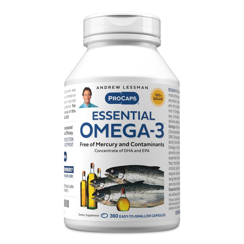 ANDREW LESSMAN Essential Omega-3 non aromaed - 360 Softgels - Ultra-Pure, olio Omega-3 ad alta potenza. Alte DHA, No Stomach Upset, No Contaminants, No Mercury. Piccolo Facile da ingoiare Softgels
