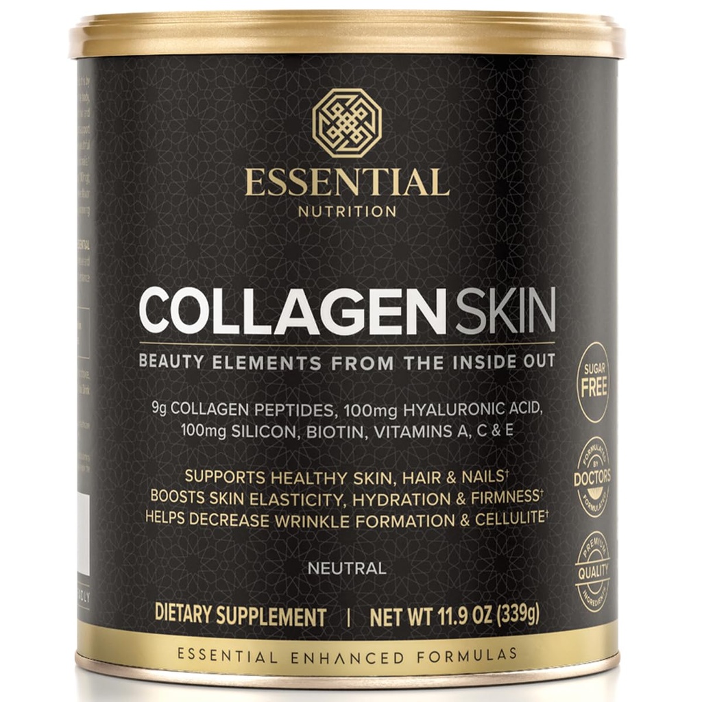 Pelle di collagene di nutrizione essenziale - Peptidi di collagene idrolizzati, con acido ialuronico, silicio & biotina - capelli, pelle & unghie - neutro - 11.9 oz (30 porzioni)
